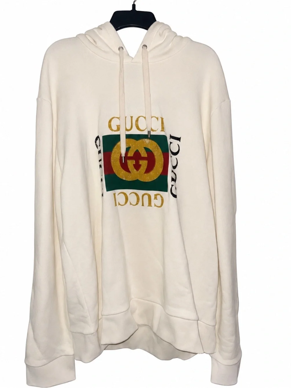 Gucci Cream Hoodie Sweatshirt with Green-Red-Gold Logo